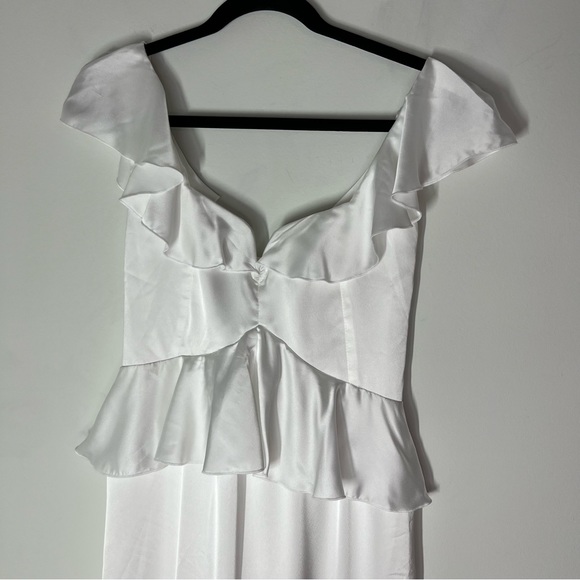 Show Me Your MuMu Ivory Satin Reese Ruffle Dress Small - Picture 5 of 12